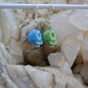 Blue & Green Skull Earrings